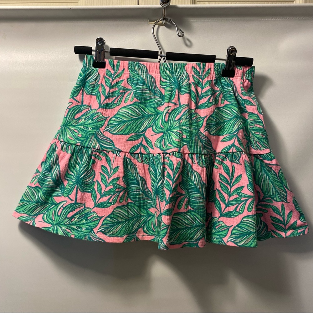 Sz L (10-12) Tommy Bahamas Tropical Green and Pink Leaf Print Skort